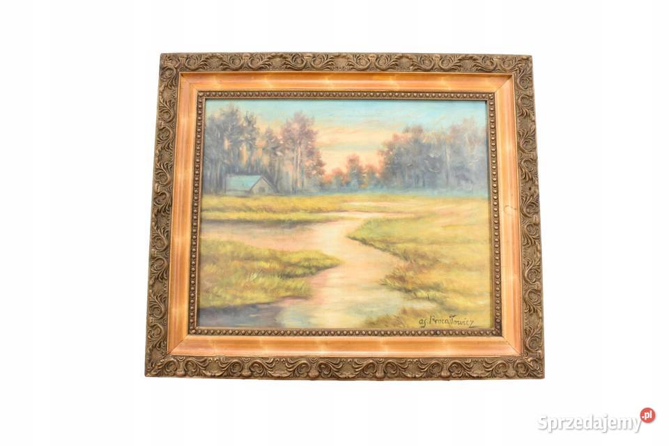 AS PROCAJŁOWICZ Pejzaż Polski Dom Rzeką w Lesie Obrazki i obrazy
