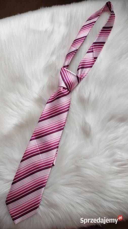 Krawat męski różowofuksjowy paseczki Just Play Olkusz