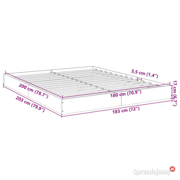 Rama łóżka szarość betonu materiał 203cm