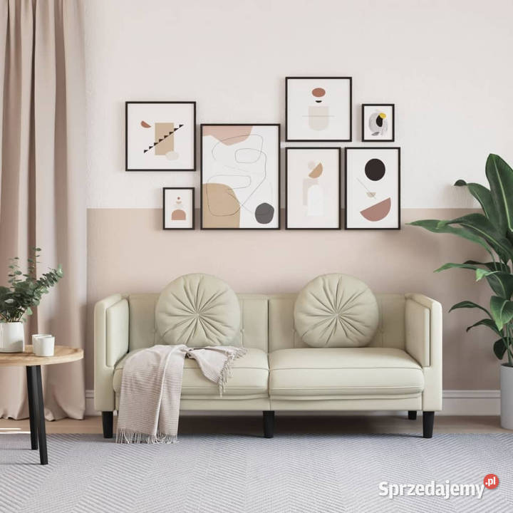 Sofa 2osobowa z poduszkami kremowa aksamit Warszawa