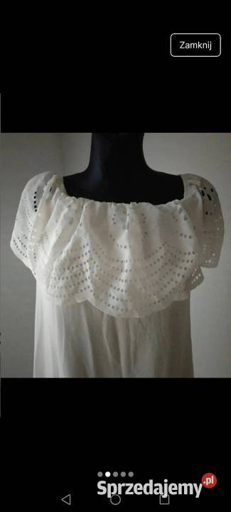 Biała sukienka z baskinką asemetryczna S 36