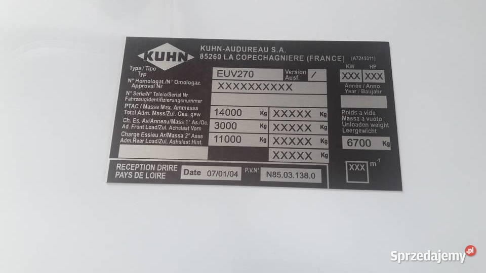 tabliczka znamionowa Kuhn nieuszkodzony łódzkie Wola Wiewiecka