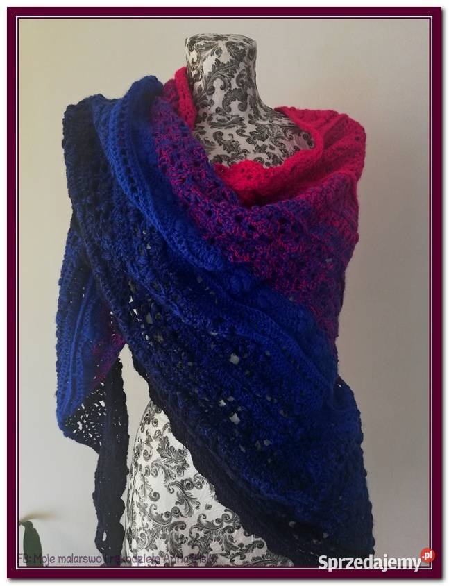 Chusta Ombre fuksja chaber granat rękodzieło na Skarżysko-Kamienna sprzedam