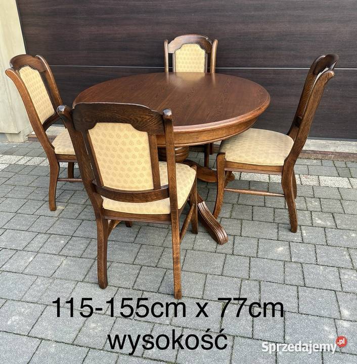 Solidny dębowy okrągły rozkładany stół z Ostrów Mazowiecka