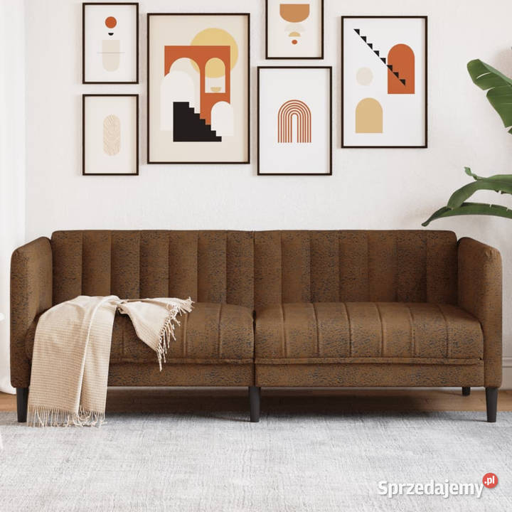 Sofa 2os brązowa sztuczna skóra zamszowa