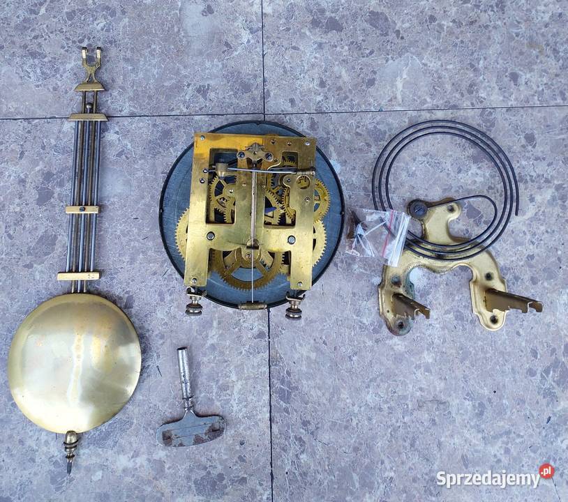 167 Zestaw mechanizm starego zegara ściennego Antyki pomorskie