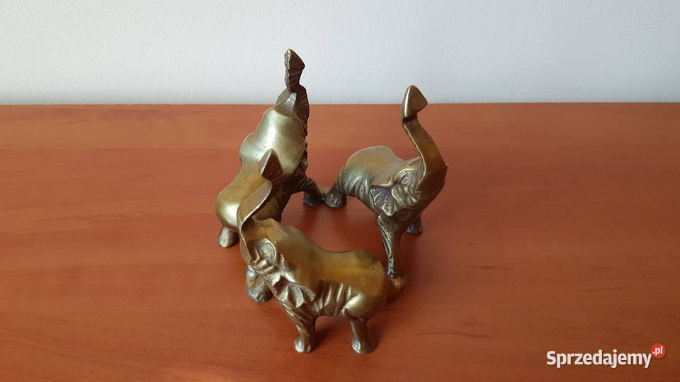 Stara mosiężna figurka słonie słoniki mosiądz Dąbrowa Górnicza