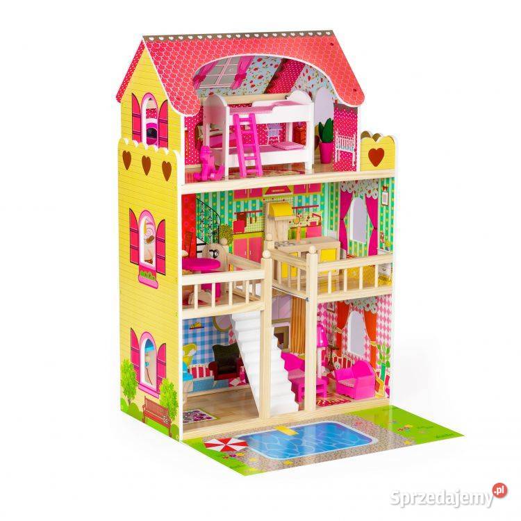 Drewniany domek lalek meble basen oświetlenie sprzedam