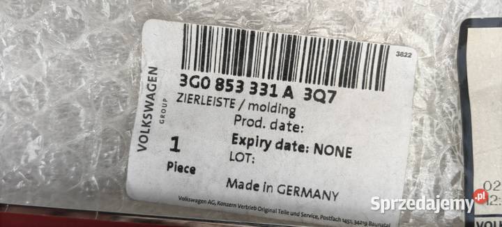 3G0853331A 3Q7 VW Passat lewy przód listwa