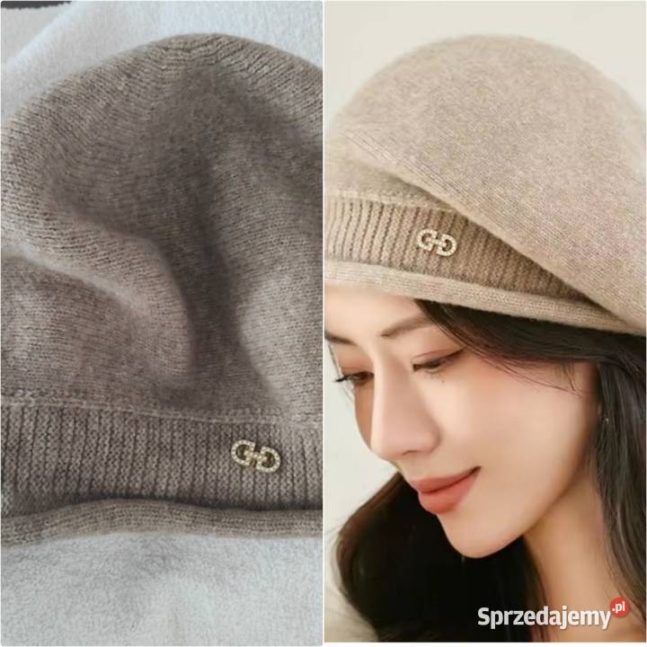 Czapka zimowa beret beżowy nowy warmińsko-mazurskie Ruciane-Nida