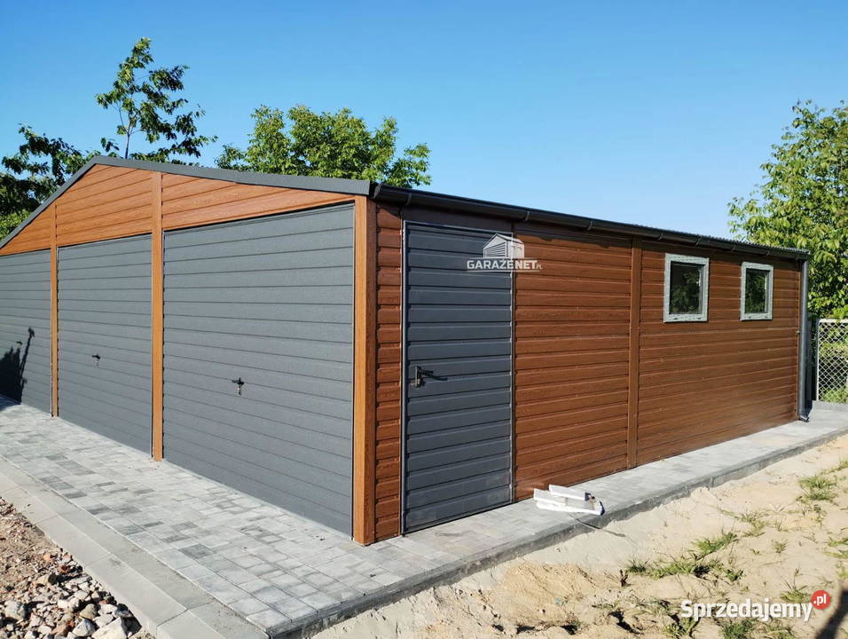 GARAŻ BLASZANY 9m x 6m DWUSPAD 3x BRAMA UCHYLNA Łapanów