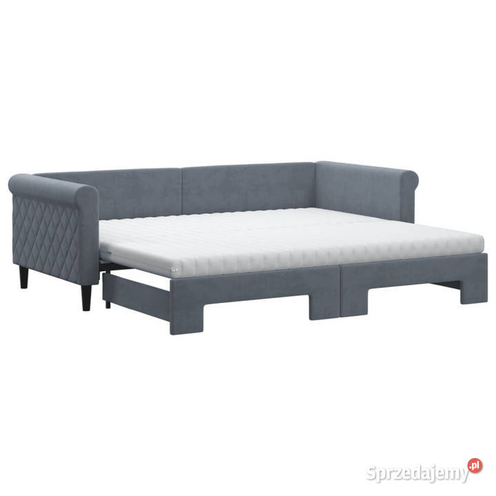Sofa rozsuwana z materacami ciemnoszara aksamit Łóżka Warszawa