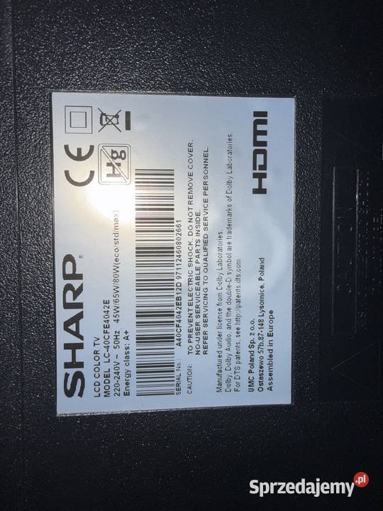 Telewizor Sharp 40 sprawny Full HD DVBT2 Łódź