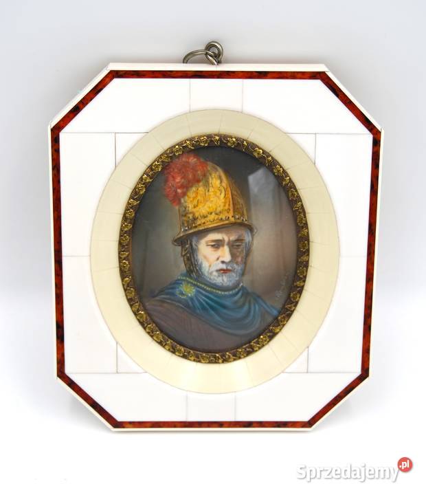 Piękna miniatura na kości Mężczyzna w złotym Poznań