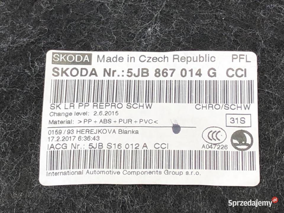BOCZEK DRZWI PRAWY PRZÓD SKODA RAPID