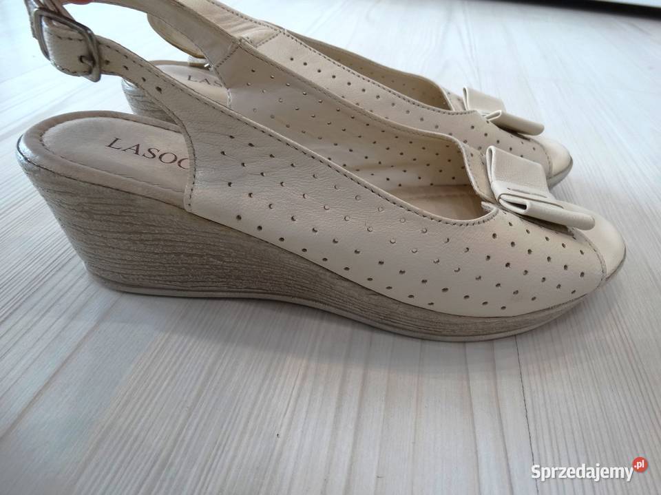 Buty Sandały Skórzane Skóra Naturalna Kremowe Łomża