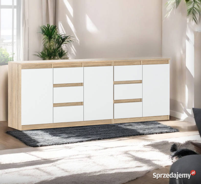 Komoda Biała Drewniana Do Sypialni 6 Szuflad 200 75cm Komody Elbląg