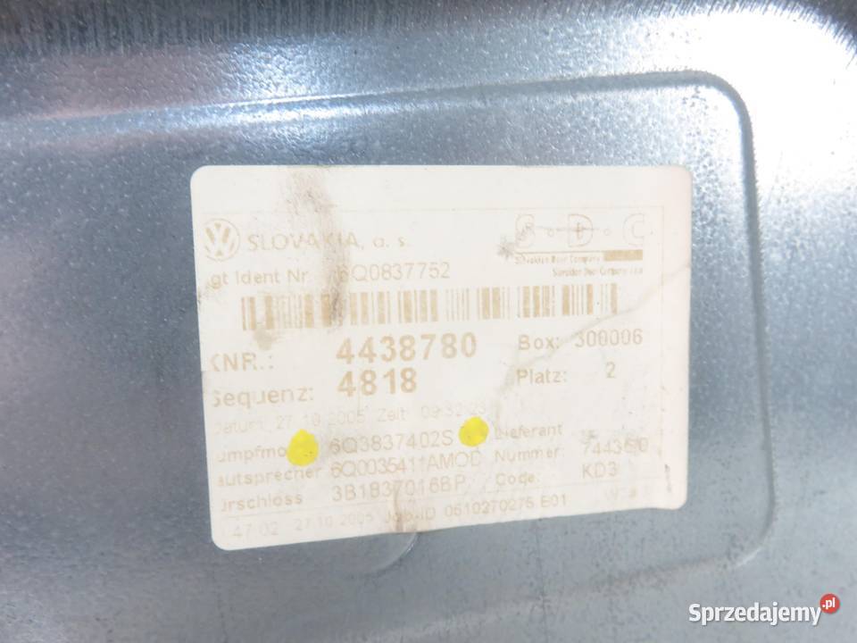 PODNOŚNIK SZYBY PRAWY PRZEDNI VW POLO IV 9N