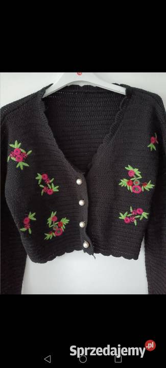 Sweterek krótki długie rękawy czarny haftowane Krosno sprzedam