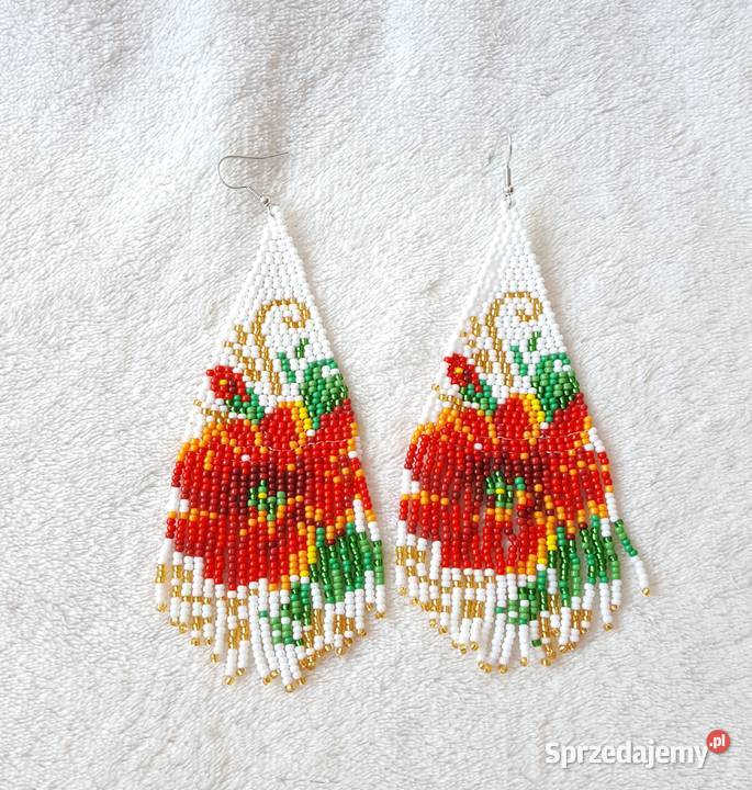 Duże kolczyki koralikowe boho etno bohemian mak Szczecin sprzedam