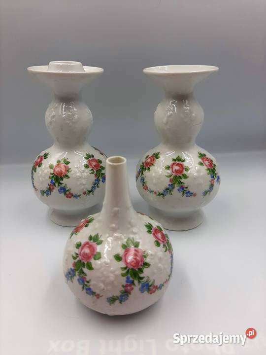 Komplet porcelany wazony i świecznik sygnowane kujawsko-pomorskie Inowrocław