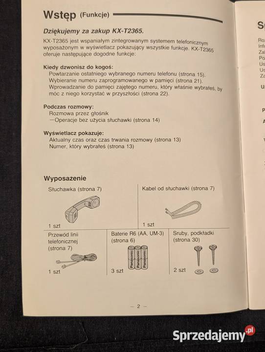 Telefon Panasonic KX T2365 JAPAN 1994 Instrukcja Telefony przewodowe