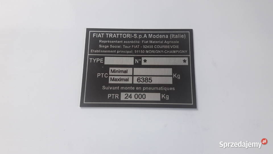 Tabliczka znamionowa Fiat nieuszkodzony Wola Wiewiecka