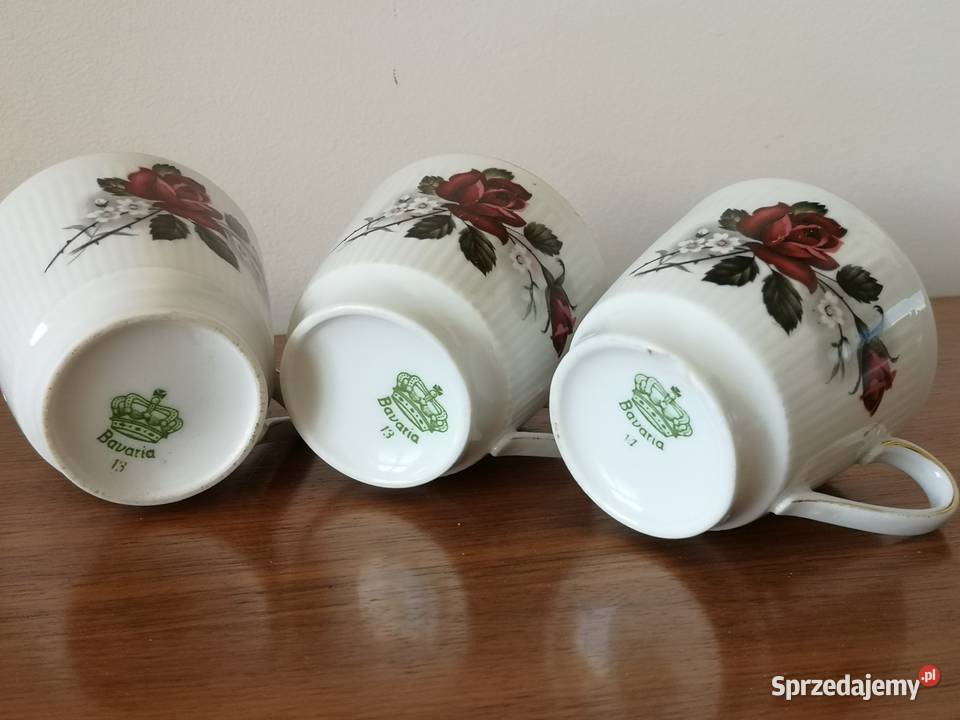 Filiżanki z różą porcelana vintage Bavaria Toruń