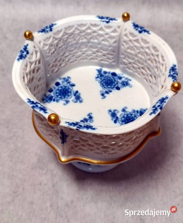 Wallendorf Koszyk na stopie kobaltowe kwiaty Porcelana i szkło Szczecin