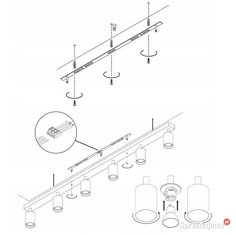 Lampa sufitowa szyna spot oprawa halogenowa GU10 Oświetlenie Choroszcz