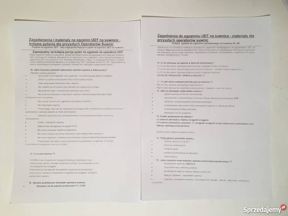 Zagadnienia i materiały na egzamin UDT - Suwnice