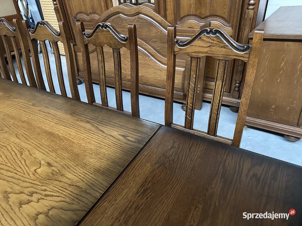 Masywny dębowy stół rozkładany 3m 12 krzeseł 100 wielkopolskie Sławoszewek sprzedam