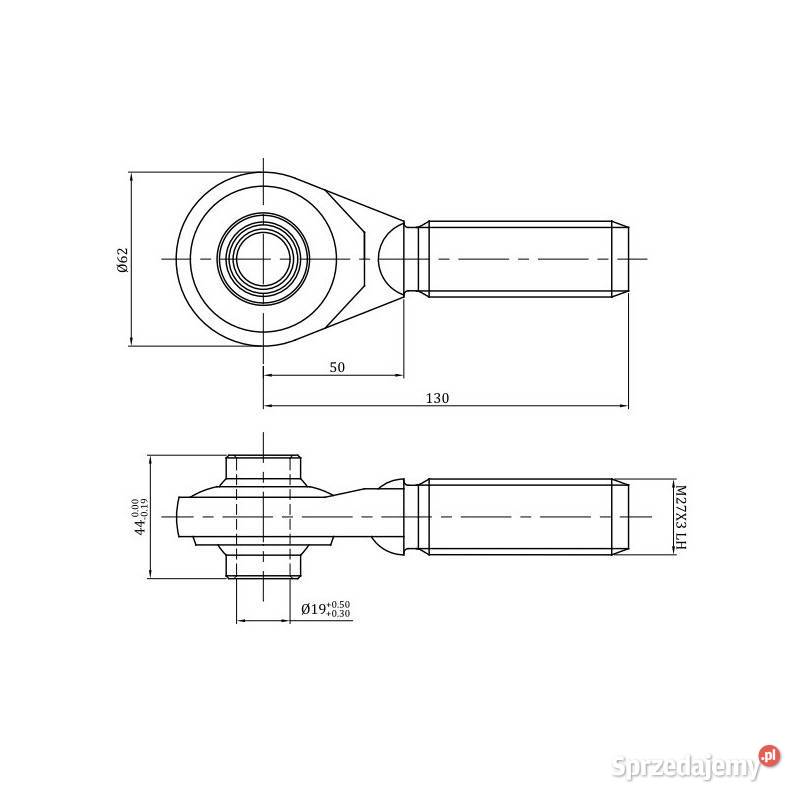 Łącznik centralny kat 1 27x3 długość rury 180 mm Kamionna