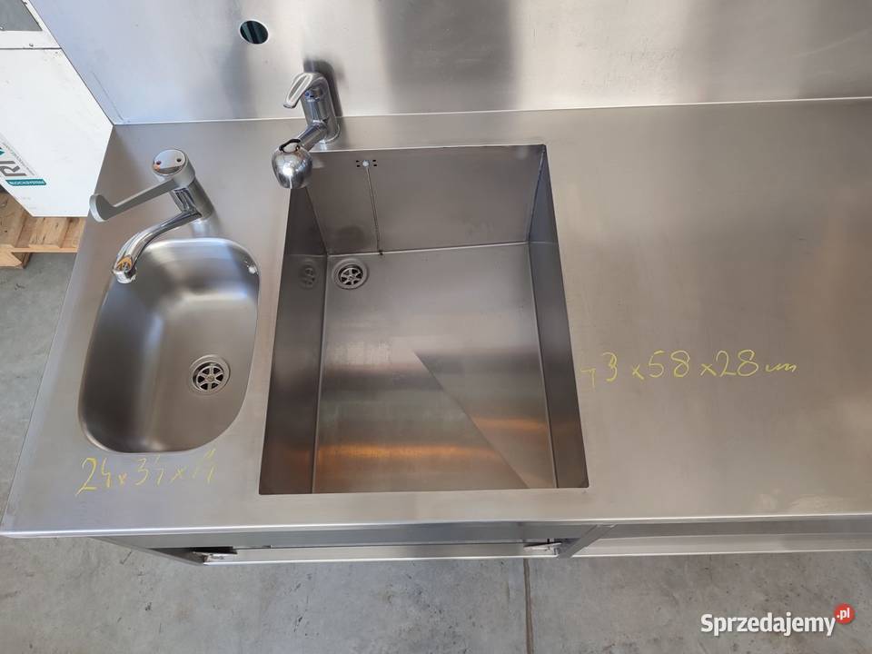 Stół roboczy nierdzewny z dwoma zlewami 2200 x Niedźwiedź