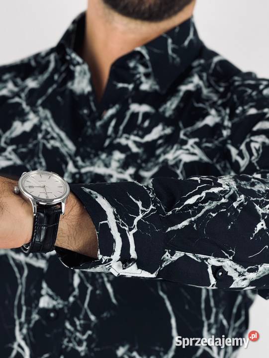 GIOVANNI PERA Koszula męska K015 Czarnabiała Ostrów Wielkopolski