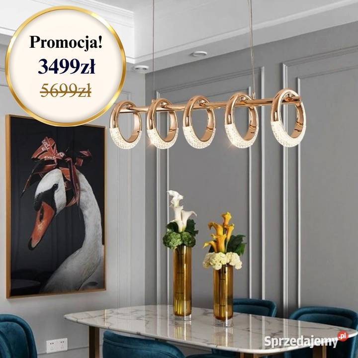 Żyrandol złoty nowoczesny glamour stół wyspę Warszawa