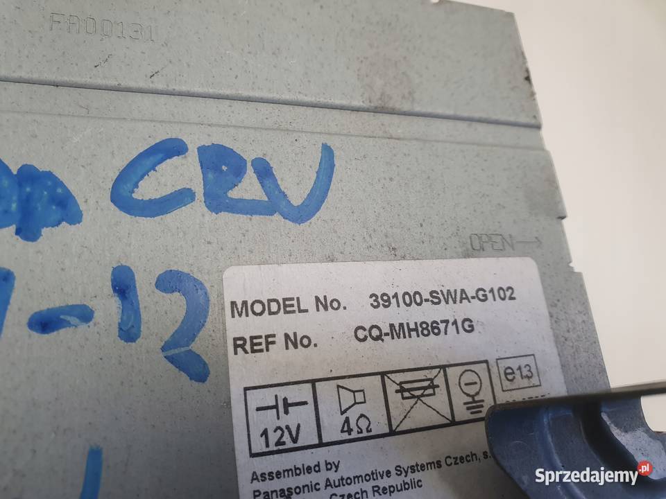 RADIO Honda CRV CRV III 39100SWAG102 osobowe Rudka