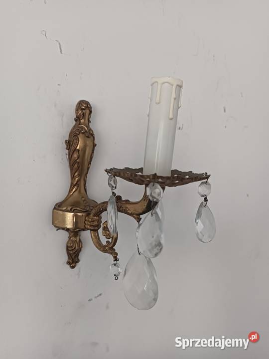 Stare kinkiety z kryształami mosiądz Budzyń