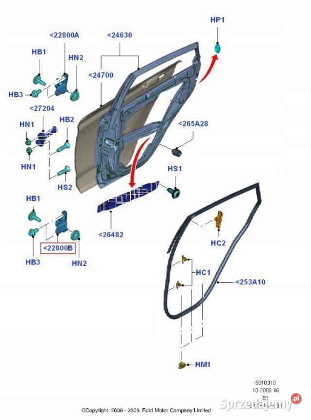 ZAWIAS DRZWI PRAWY TYŁ DOLNY FORD FIESTA 08 zASO