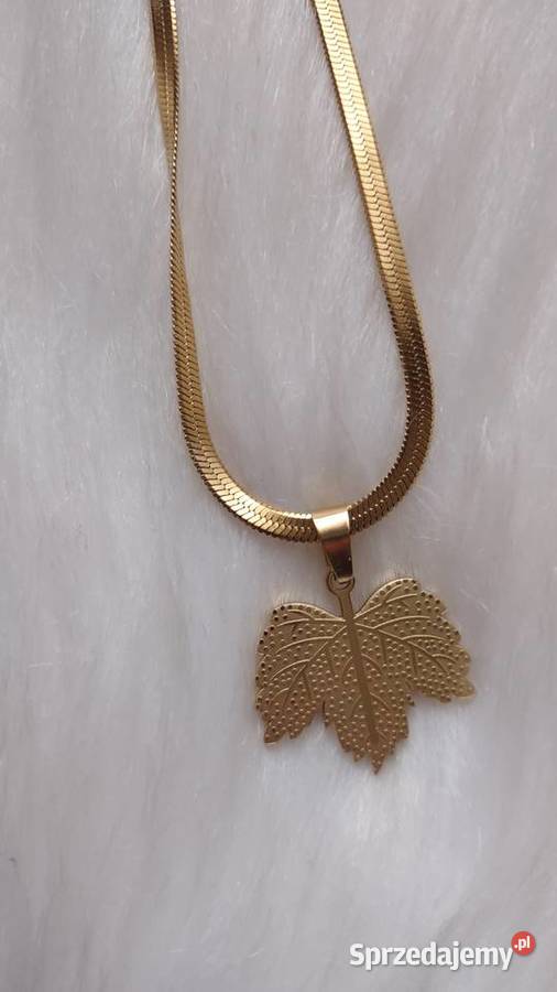Złoty naszyjnik żmijka stal chirurgiczna liść małopolskie Olkusz