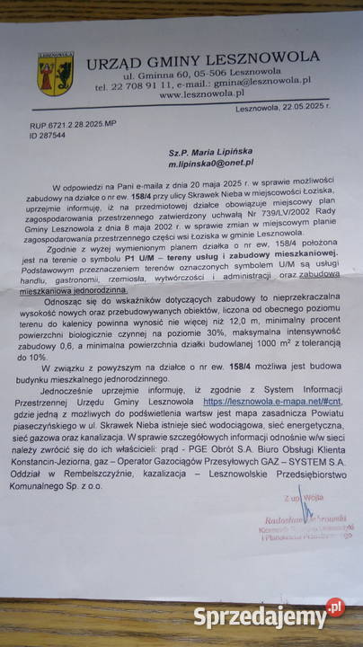 Dzialka budusł 1000 m2 w Łoziska kPiaseczna bezp