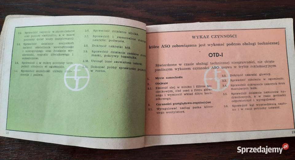 PRL książka gwarancyjnoobsługiwa serwisowa FSO Pozostałe Plewiska