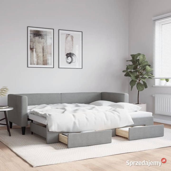 Sofa rozsuwana z szufladami jasnoszara tkanina Warszawa sprzedam