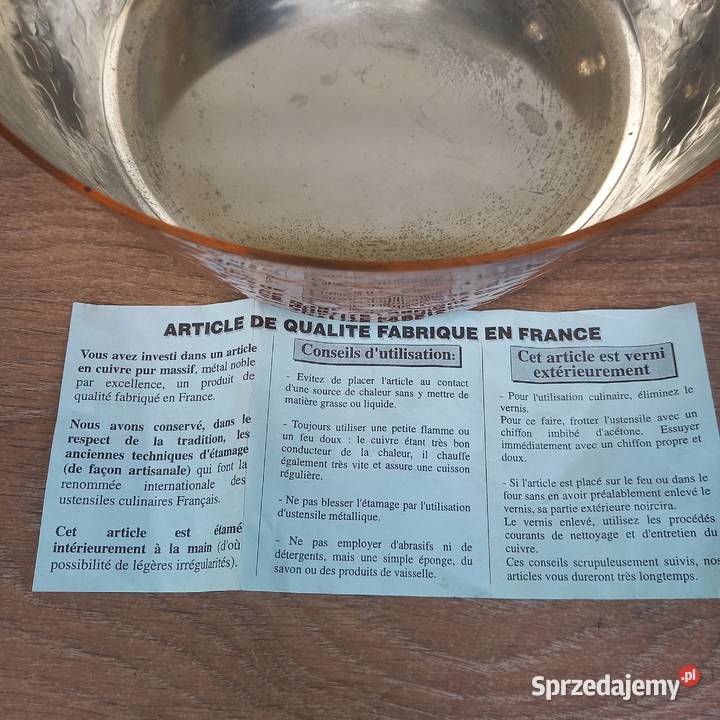 Profesjonalna miedziana patelnia stożkowa poj 3