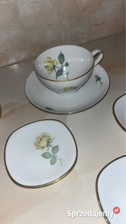 Konfiturówki 5 sztuk z żółtą różą Syg Porcelana i szkło Gdańsk