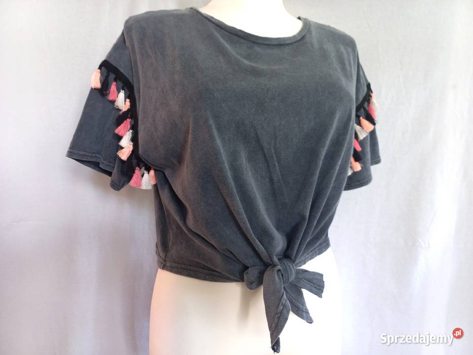 Bluzka wiązanie Tshirt frędzle SZARA r 4042 Topy i koszulki Białystok