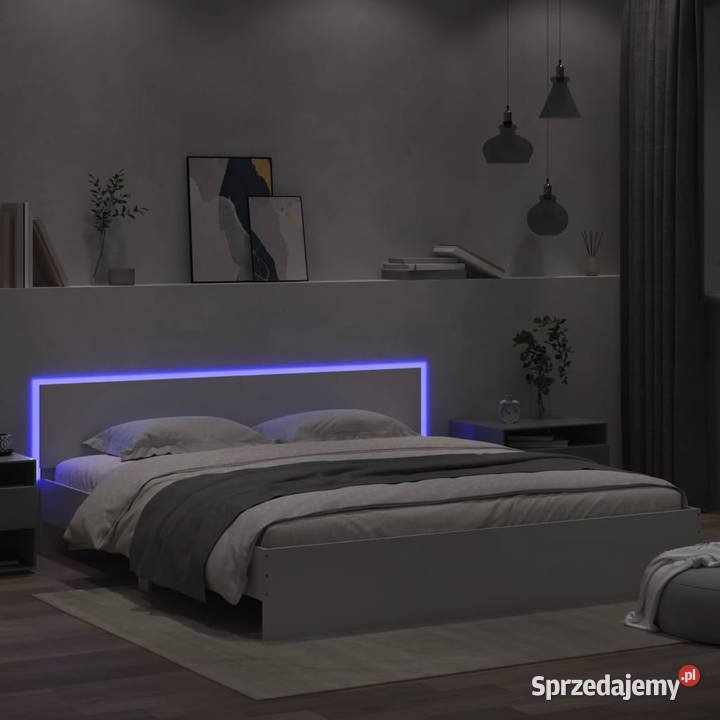 Rama łóżka z wezgłowiem i LED biała 180x200 Warszawa