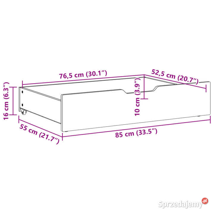 Szuflady pod łóżko z kółkami 2 85x55x16 sosna Warszawa