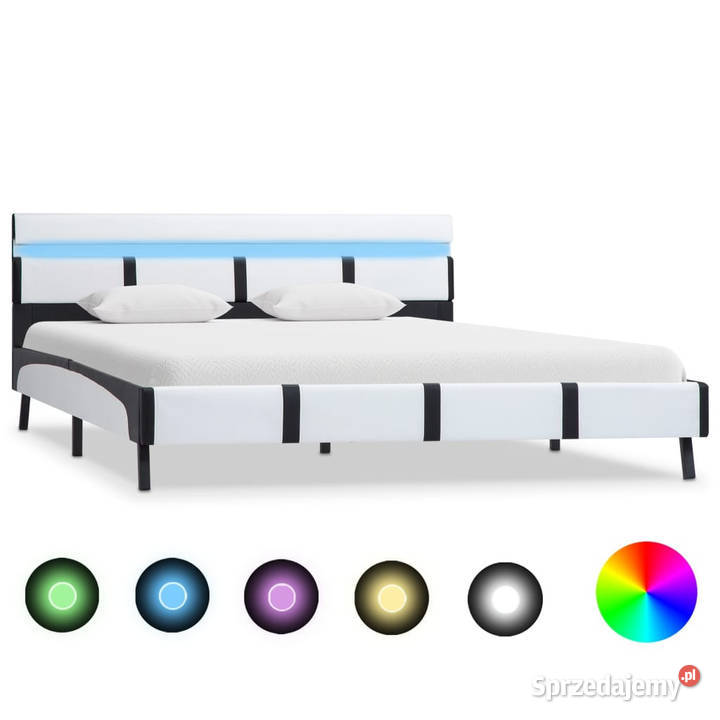 Rama łóżka z LED biała sztuczna skóra 140 x 200 Łóżka Warszawa