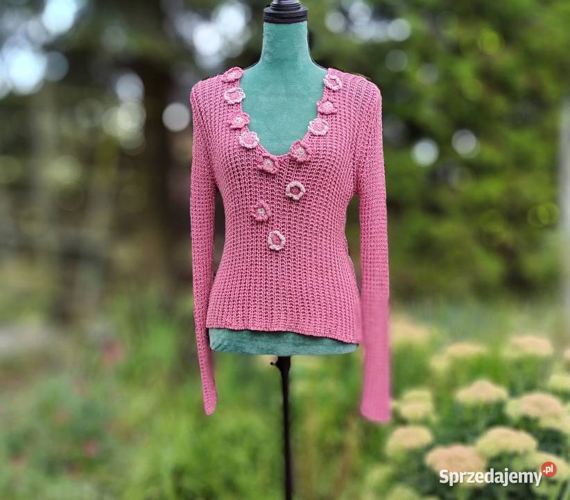 Różowy sweter boho M 38 ażurowy szydełkowy Szczecin